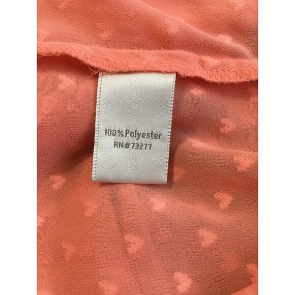 LC Lauren Conrad Medium Sheer Peach Top 3/4 Sleeve With Tiny Flocked Hearts - Picture 4 of 5